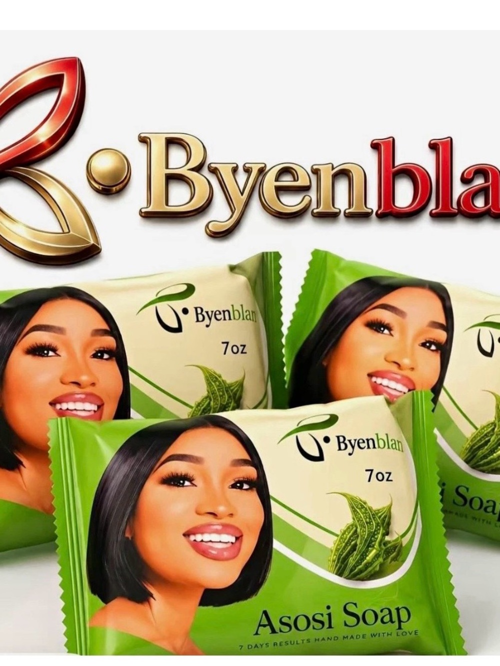 3 pack Byenblan Asosi bar Soap 7 oz - Green body face unisex